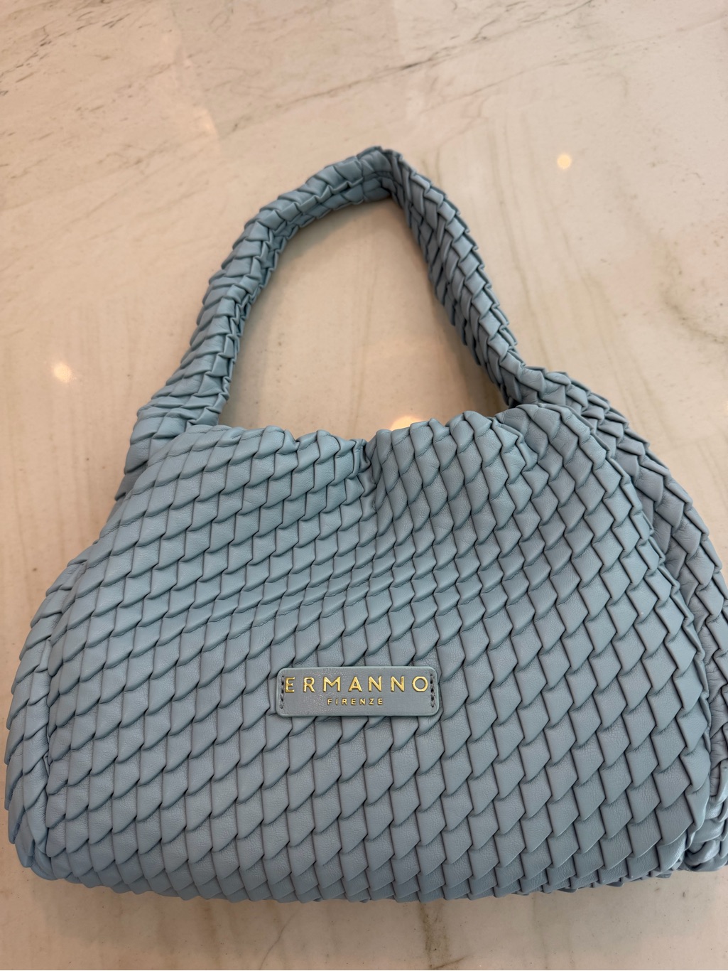 Woven Italian Shoulder Bag In Light Blue